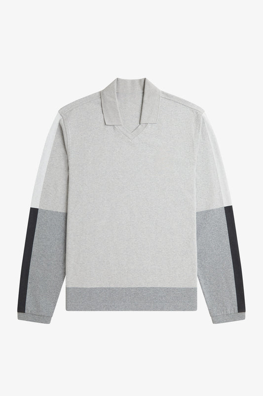 Long Sleeve Jersey Polo Shirt - Light Grey Marl
