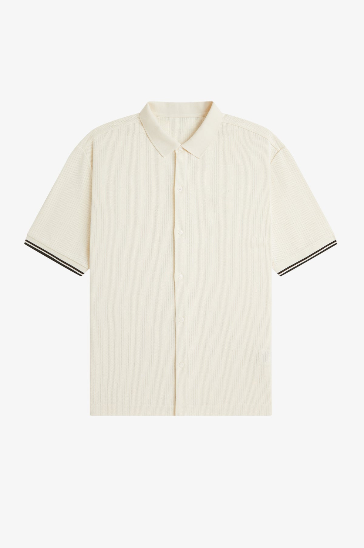Pointelle Button Through Polo Shirt - Ecru