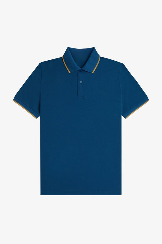 Single Stripe Collar Polo Shirt B300 - Royal Blue / Champagne
