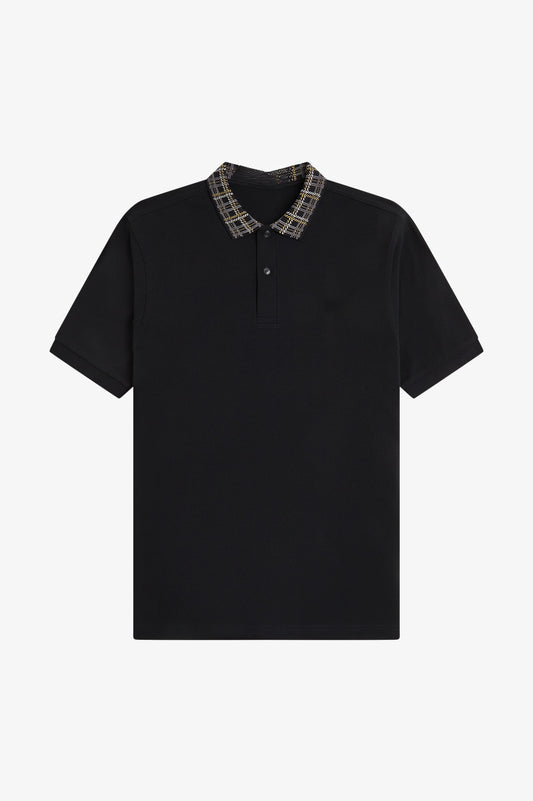 Tartan Collar Polo Shirt - Black
