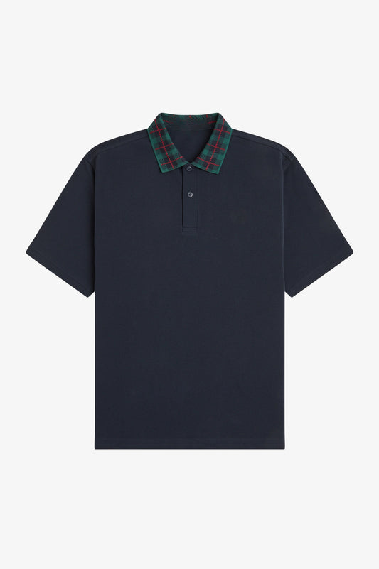 Tartan Collar Polo Shirt - Navy