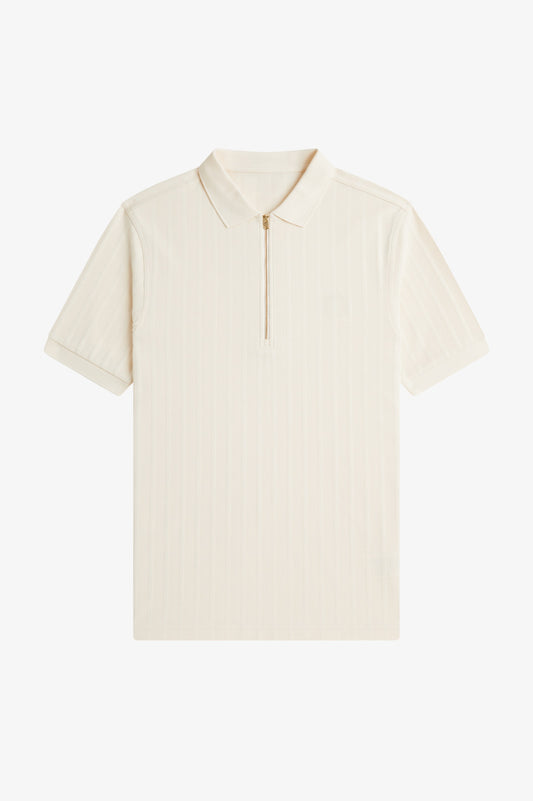 Vertical Stripe Piqué Polo Shirt - Ecru